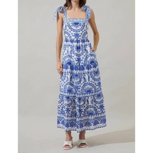 NEW SUGARLIPS rivera tropics emely tiered maxi dress in blue - Picture 1 of 4